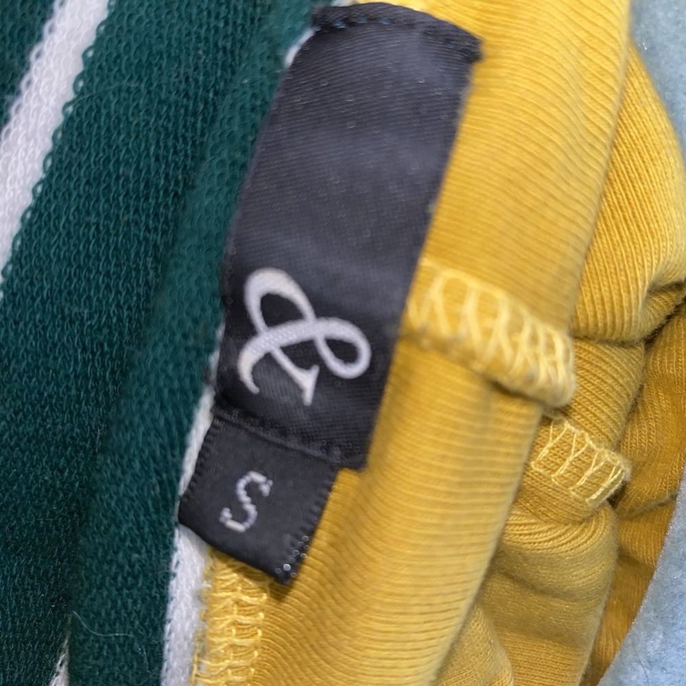Women's & Colorblock Striped Double Hoodie Sweatshirt Green And Mustard Small - Picture 11 of 11